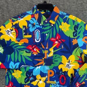 Polo Ralph Lauren Men Floral Print Button Down Polo Spell Out Shirt Sz M NEW